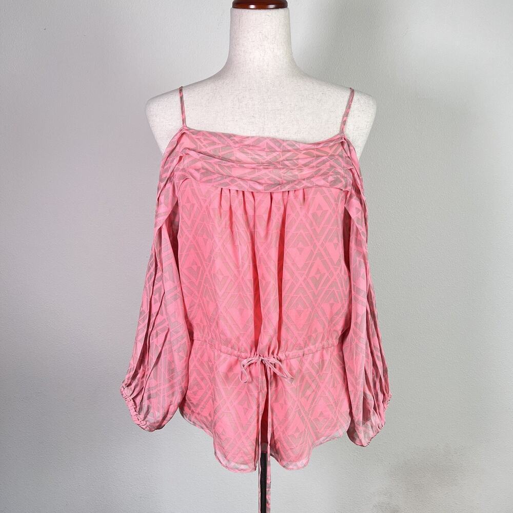 Rebecca Taylor Silk Blouse Cold Shoulder Women's 10‎ Pink Geometric Designer